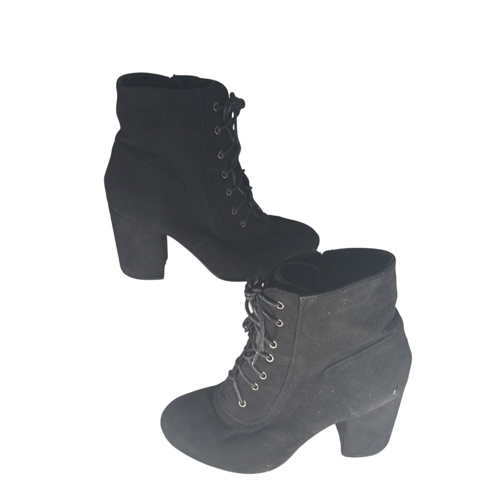 Allegra K Womens Black Faux Suede Lace Up Block Heel Ankle Boots Size 8